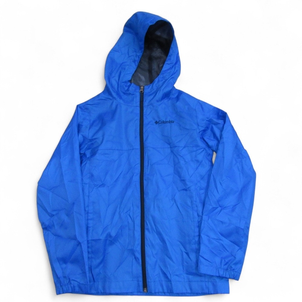 Columbia Boys WIndbreaker Jacket M (10/12) Blue Hooded Zipper Closure Polyester
